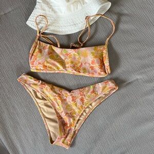 Retro Burnt Orange, pink and green 2-piece swimsuit bikini